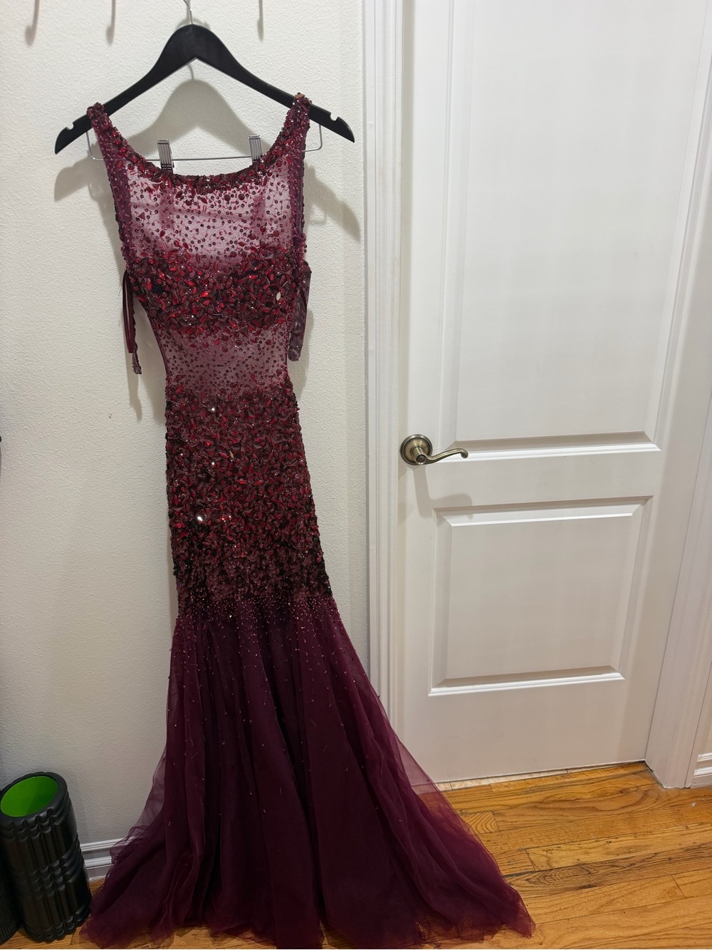 Evening Embellished Burgundy Mermaid Gown